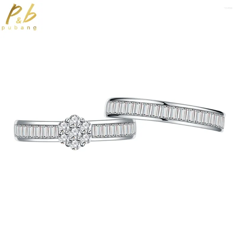 Кластерные кольца Pubang Fine Jewelry 925 Серебряные серебряные багет создал Moissanite Diamond Farding Set для женщин