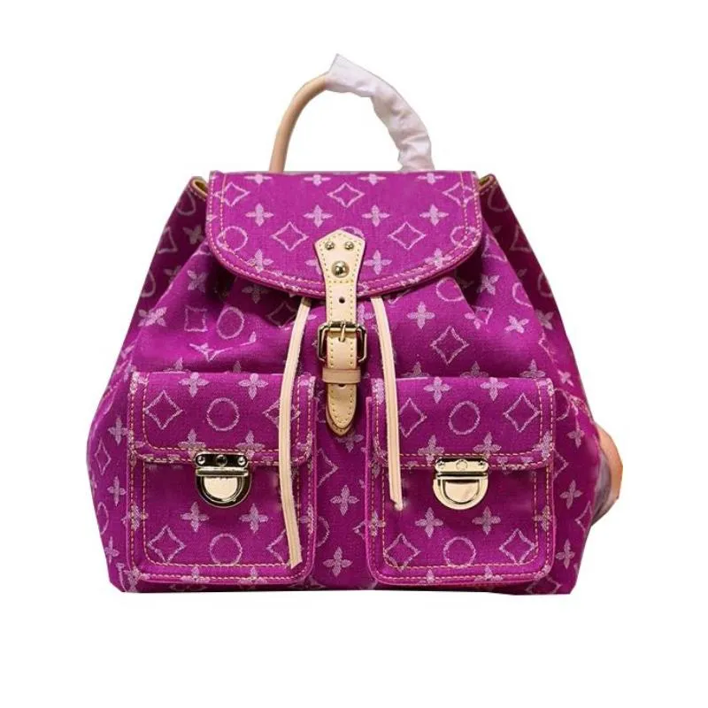 24SS Fuchsia Womens denim Backpack Shoulde Bags Diagonal Crossbody Bag Luxury Designer Handbags For Women Card Holder 30cm Exfhx