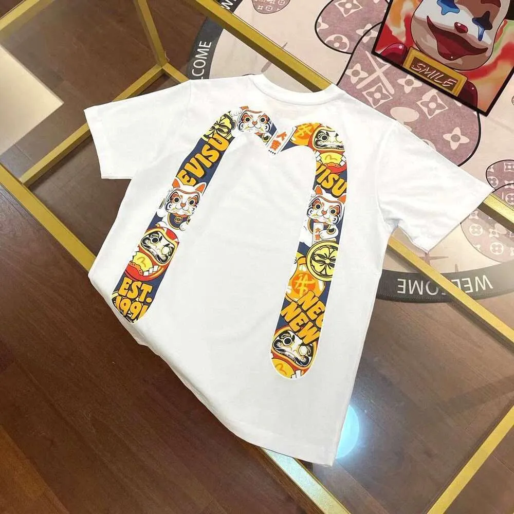 2024 High Quality Trendy Brand EV Fushen Sakura Large M Letter Printed Casual Short T-Shirt Versatile Half Sleeved Top For Men 246178