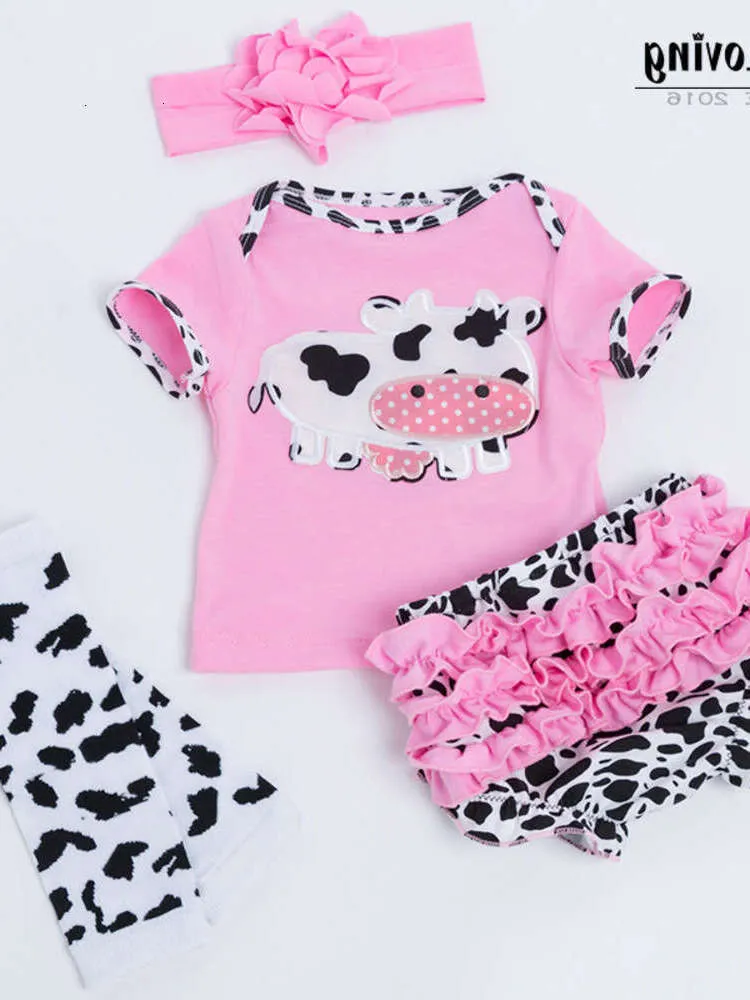 Baby Simulated Cartoon Cow Short Sleeved T-shirt PP Pants 4-piece Set Reborn Baby Clothes 18-23 Inches