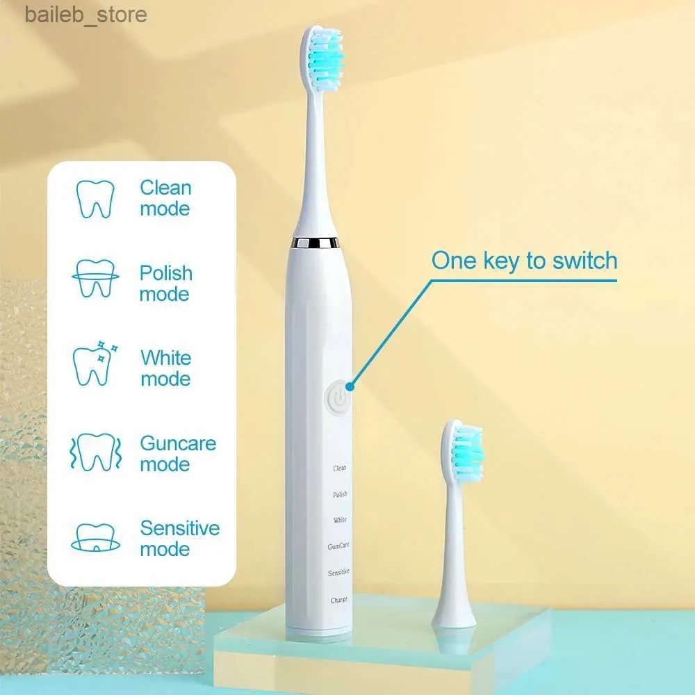 Tandborste Intelligent elektrisk tandborste USB -uppladdningsbar tänder Rengöring och blekning Sound Wave Tandborste Tidsborste med ersättningshuvudet Y24S30A