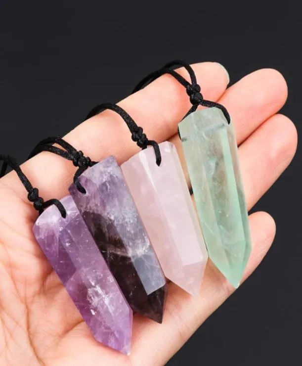 Colliers de pendentif 1pc Reiki guérison Big Pendule Fluorite Stone Crystal Quartz Amulet Améthystes naturels Lapis Agates Collier5440400