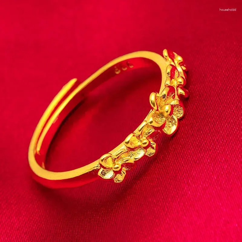Ringos de cluster Ring real 18k Color Live Ring para mulheres 999 Amarelo Festa de casamento de flores vintage amarelo Presentes de jóias finas