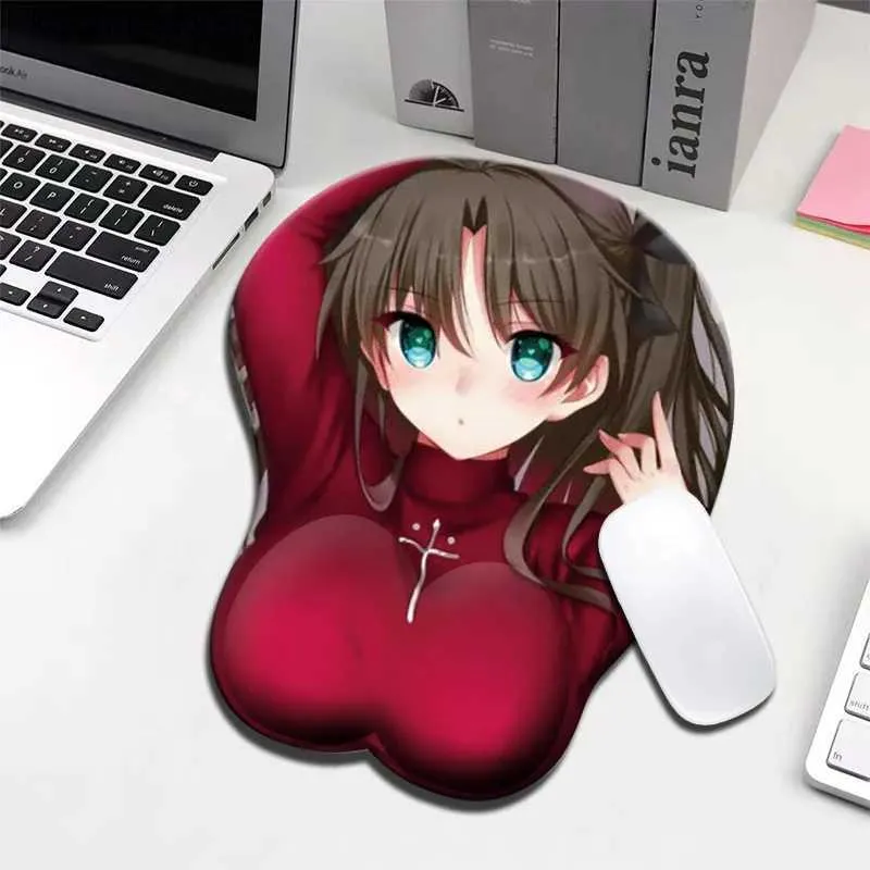 マウスパッド手首の運命Tohsaka rin Creative 3Dシリコンマウスパッドアニメーションセクシーな乳房マウスパッドY240419