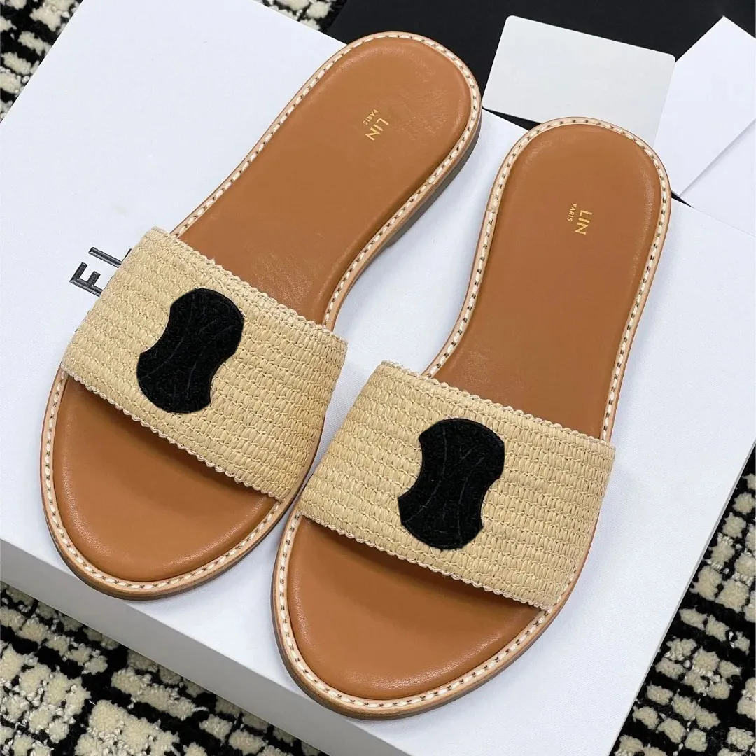 Luxus Sandale Triomphosen Sommer Strohgeflügel Häkelschuppen Designer Slide Casual Schuh Dhgate Outdoor Loafer Schuhe Männer Frauen Mode Mule Sliders Flat Heel Sandale