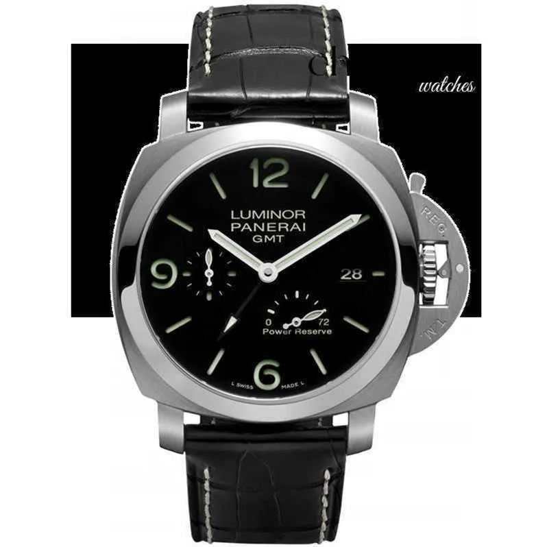 Relojes para hombres Cuarzo deportivo impermeable recogiendo fugas, acero de precisión, reloj automática de almacenamiento dinámico de zona horaria dual, macho Pam00321 genuino