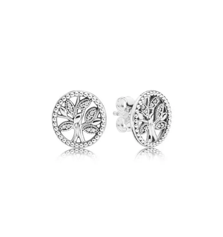 Authentic 925 Sterling Silver Sparkling Family Tree Stud Earring Women Girls Designer Gift Smycken med original detaljhandelslådan för örhängen3861619