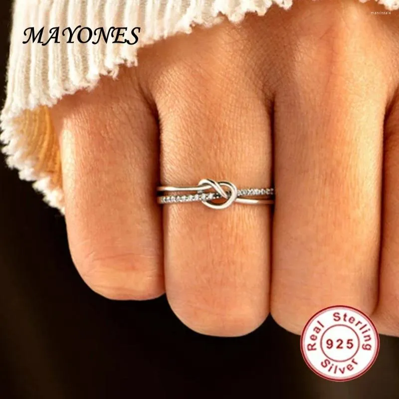 Cluster ringen Mayones Real 925 Silver Vintage Simple Love Heart Zirkon Ring For Women Lover Fashion Trendy Double Layer Anillos Sieraden Gift