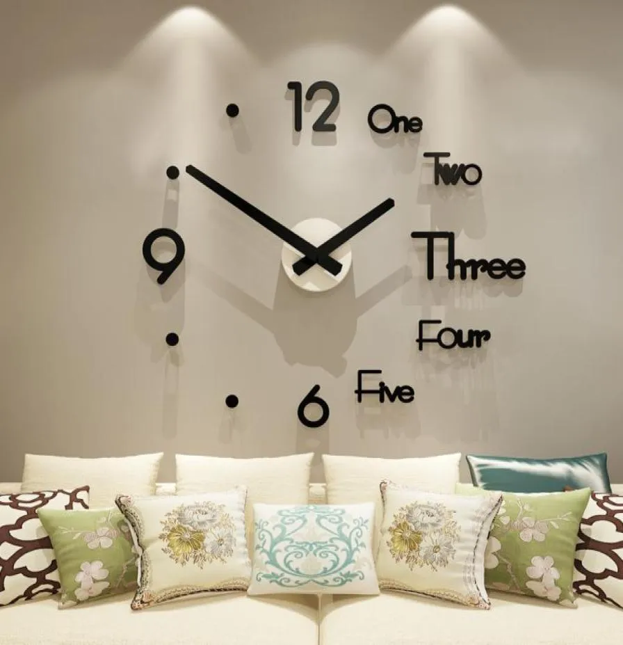Akrylowe duże zegary ścienne naklejka nowoczesna design salon 3D DIY kwarc zegarek cichy ruch dom horloge Q1904292315407