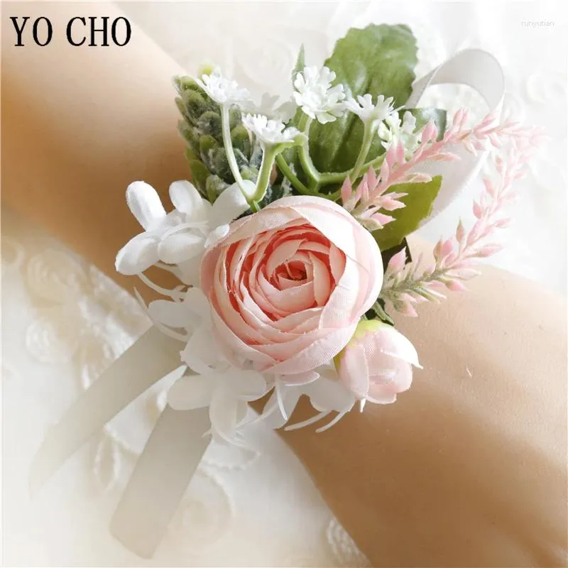 Armreifen Brautjungfer Schwestern Armreifen Handblumen Männer Bräutigam Brosche Boutonniere Hochzeit Corsage Armband Seidenband Rose Rose