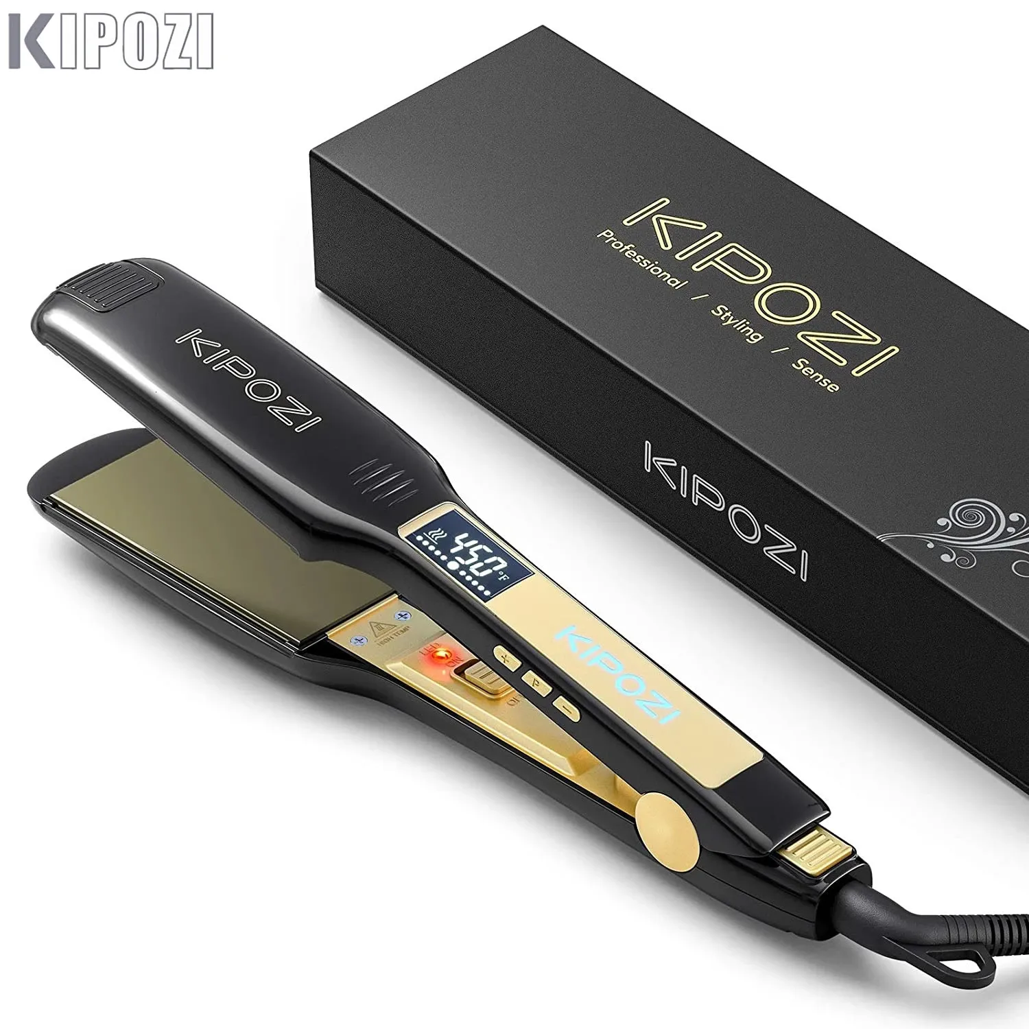 Kipozi Professional Cabelo de Ferro Froto De alisador com LCD Digital Display Duas Tensão Instantânea Aquecimento Curling Ferro 240401