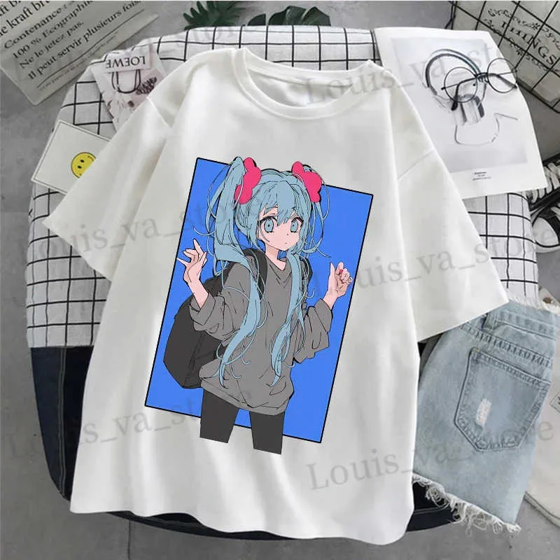 T-shirts masculins y2k harajuku dessin animé femme mignonne t-shirt japonais kawaii anime graphique tshirt été fille mode blanc slve ts 2024 t240419