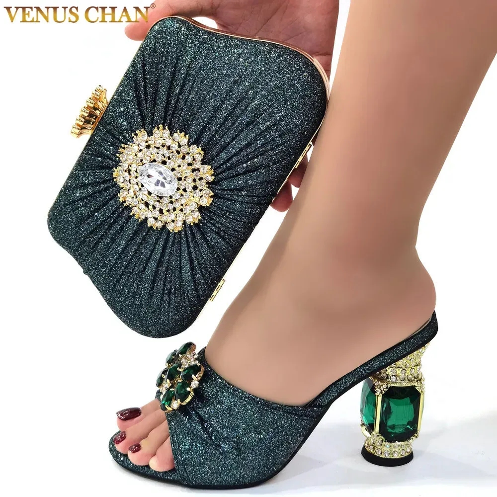 Boots 2022 Lastest Noble and Elegangt Fashionable Special Style Ladies Shoes and Bag Set in Green Color for Party and Wedding