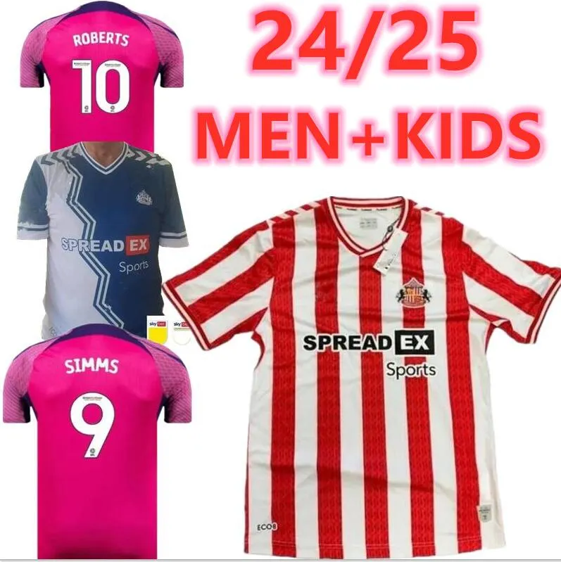 24/25 Sunderland Home Soccer Jerseys Stewart Simms Roberts Amad Clarke Dajaku Simms Embleton Evans O'Nien Football Shirt Pritchard Gooch Mens Kids Kit 6666