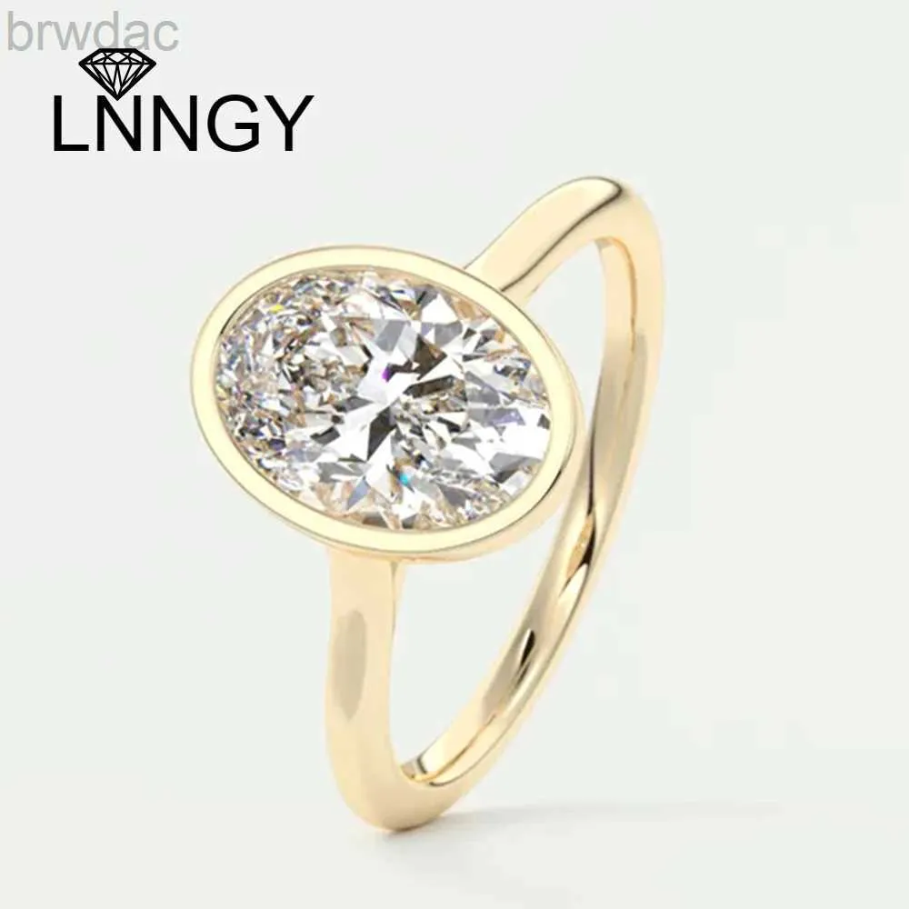 Anello di solitario lnngy 925 anelli di fidanzamento in argento sterling per femmina femmina moda oval zircone anello solitario 14k doni di gioielli placcati in oro d240419