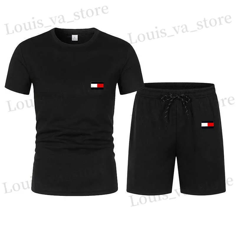 Tracksuits voor heren nieuwe zomer korte slijmvissende sportset voor heren mode casual t-shirt+shorts 2-delige set T240419