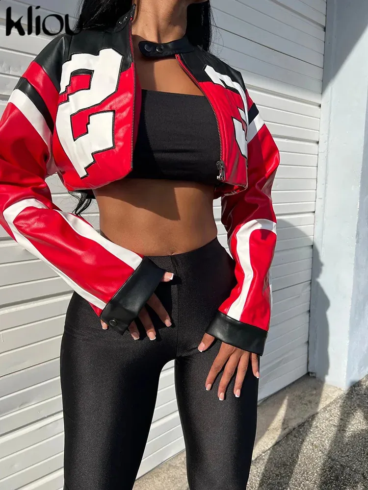 Kliou Womens Color Blocked Leather Autumn Leather Bomber Kliou Womens Color Blocked Leather Autumn Leather Bomber