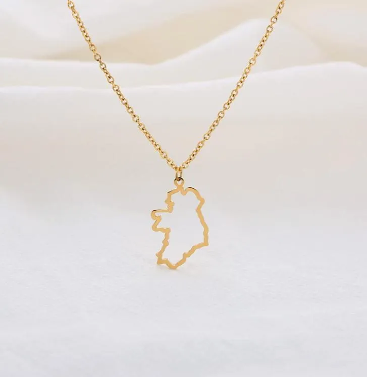 10PC Outline Republic of Ireland Map Necklace Continent Europe Country Dublin Pendant Chain Necklaces for Motherland Hometown Iris3469990