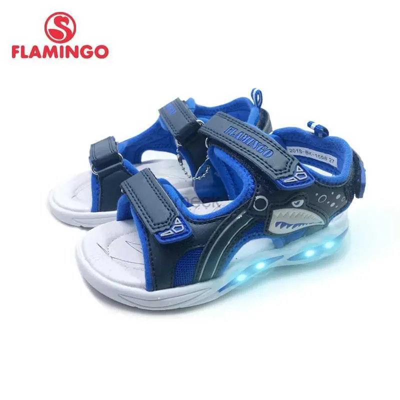 Sandals FLAMINGO LED New Spring Summer Hook Loop Casual Sandals Leather Insole Outdoor Shoe Size 27-32# for boy 201S-BK-1598/1599 240419