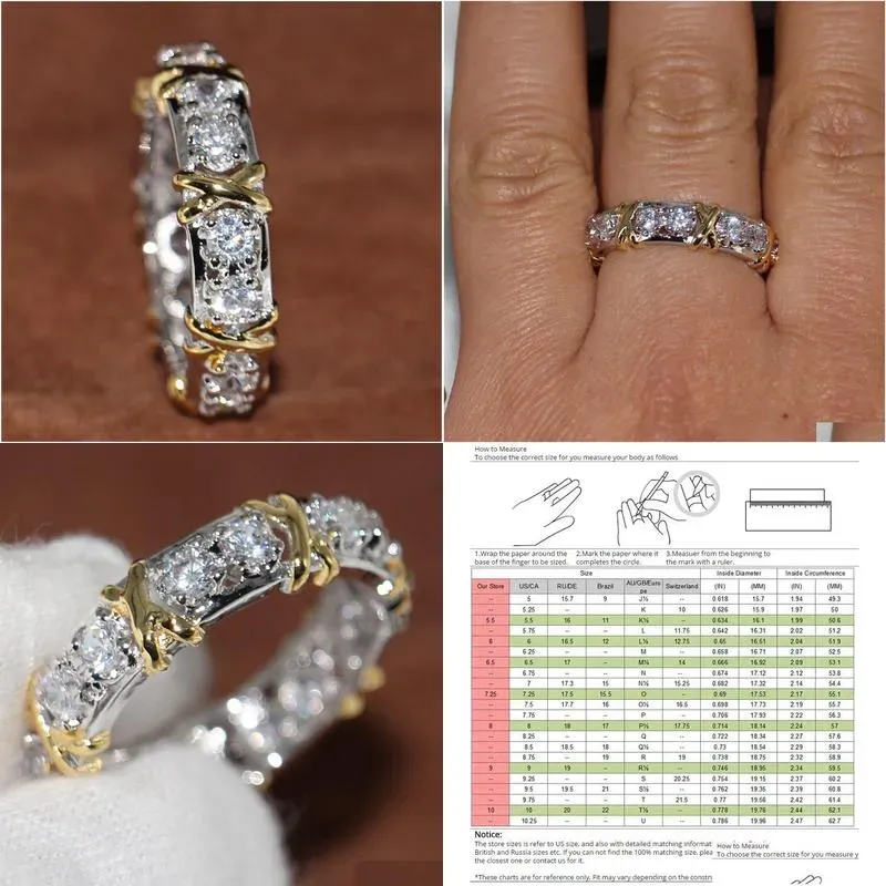Pierścienie Pierścienie ślubne Hurtowa profesjonalna wieczność dionica cz symated diamond 10KT biały żółty złoto wypełniony pasek krzyżowy rozmiar 51