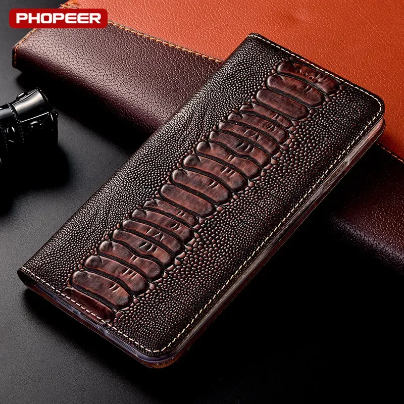 Wallets Ostrich Genuine Leather Flip Case for Oneplus 3 3t 5 5t 6 6t 7 7t 8 8t 9r 9 Pro Card Pocket Wallet Phone Cover Cases