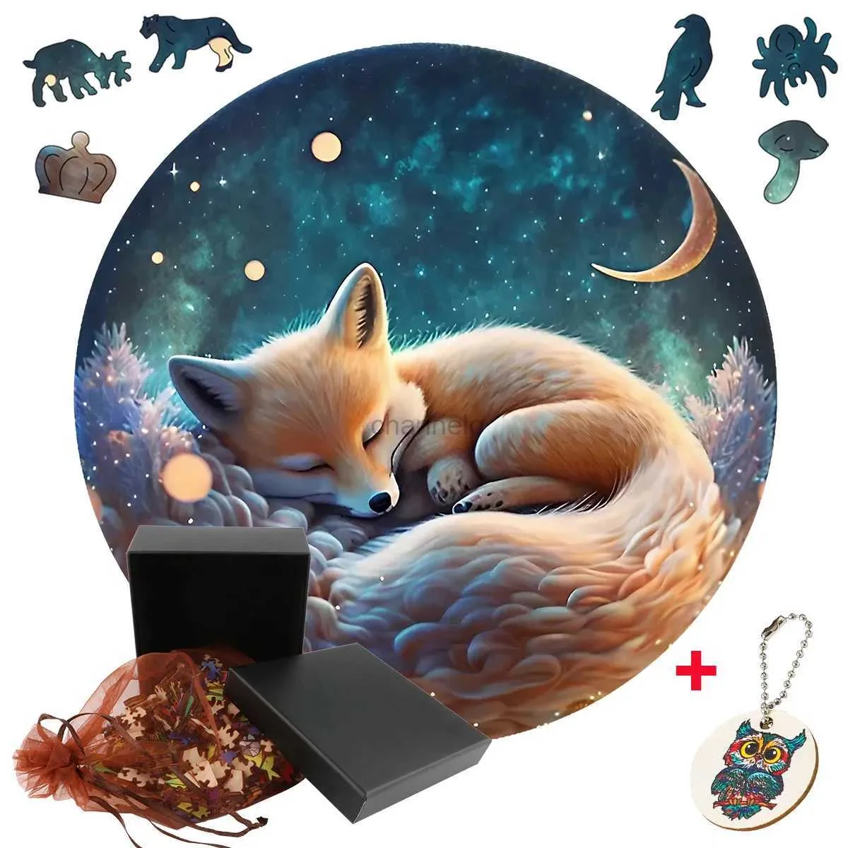 3D Puzzles Advanced Irregular Wooden Animal Sleeping Fox Puzzles Beautiful Fabulous DIY Wood Crafts Family Interactive Games For Adults 240419