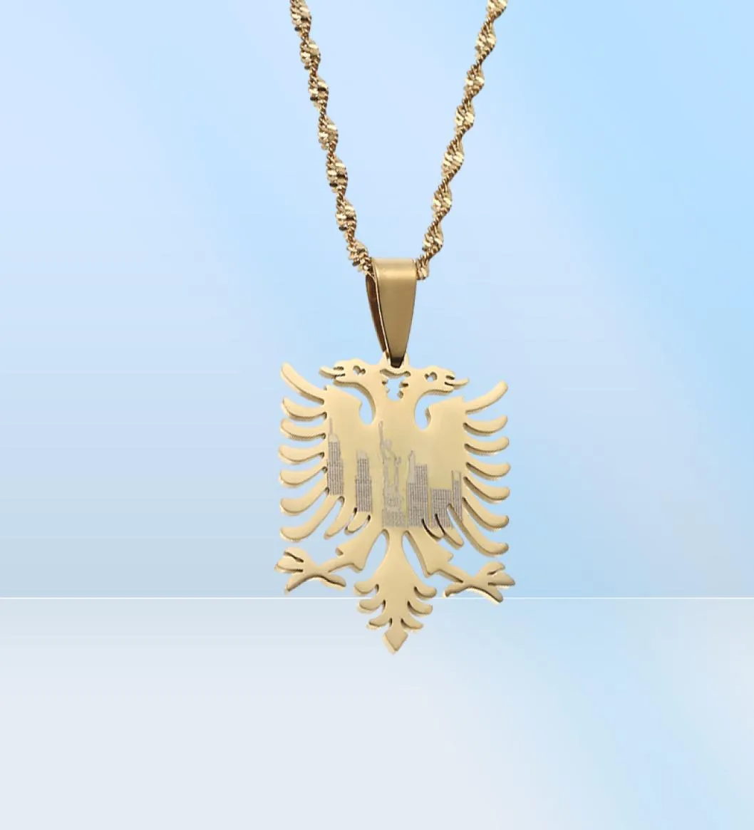 Albanie Eagle Pendant Colliers Gold Couleur en acier inoxydable Bijoux ethniques pour femmes Men2244791