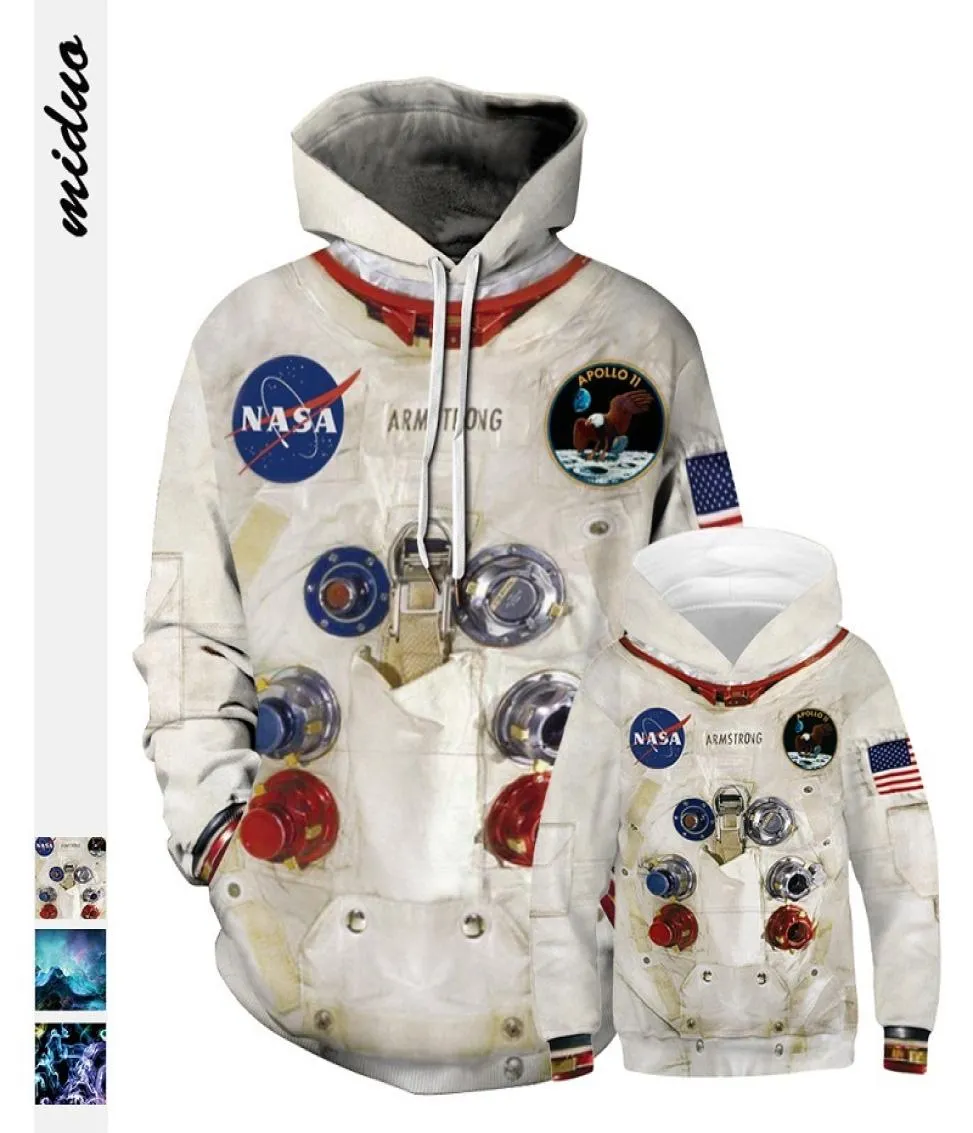 Aile Eşleşen Kıyafetler 3D Armstrong Uzay Süit Çocuk Baba Mom Hoodies Sweatshirt Tişörtleri Sıradan Astronot Uzay Takımları Y2007136336949