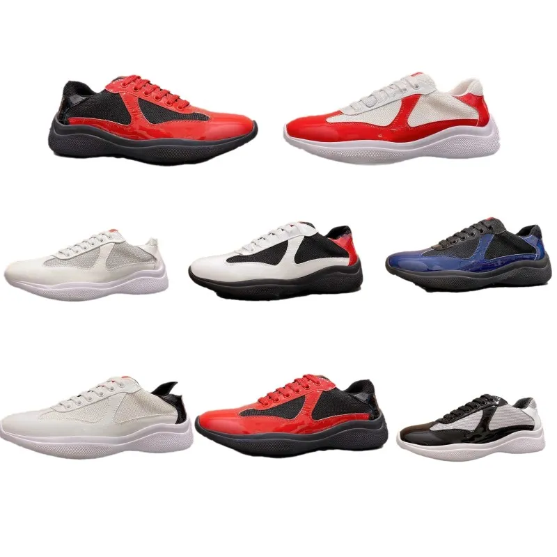 Luksusowe buty dla mężczyzn Casual Sneakers America Cup XL Patent skórzany Proszek Klasyczny gruby koronkowy do góry Outdoor Low Top Plat Black Mesh Treners 38-46 Rozmiar SH041