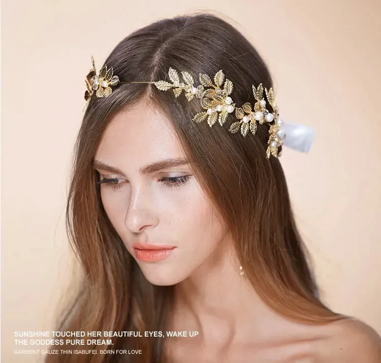 Nakrycia głowy złote liście ślubne Tiaras Fryzjer Hair Bridal Hair Akcesoria Nofading Fabryka Hurtowa akcesoria ślubne Starożytna korona boho acce