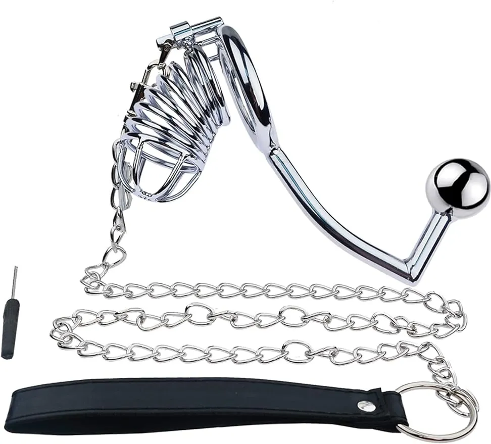 Male Chastity Cage with Anal Hook and Rope Chastity Devices Penis Lock Device Ergonomic Design for Men, Couples Bondage SM Sex Toys (45mm/1.77in)