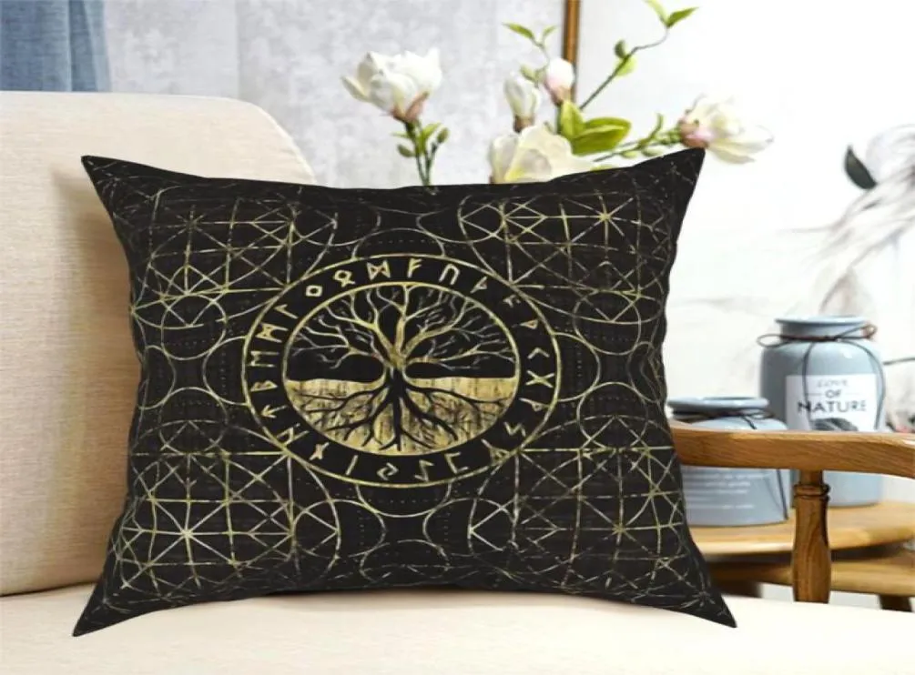 Camión Decorativo Almohada de la vida Yggdrasil y runas Case de almohada Vikings Cachón decorativo para jardín DIY Impresión de bricolaje CoU2129744