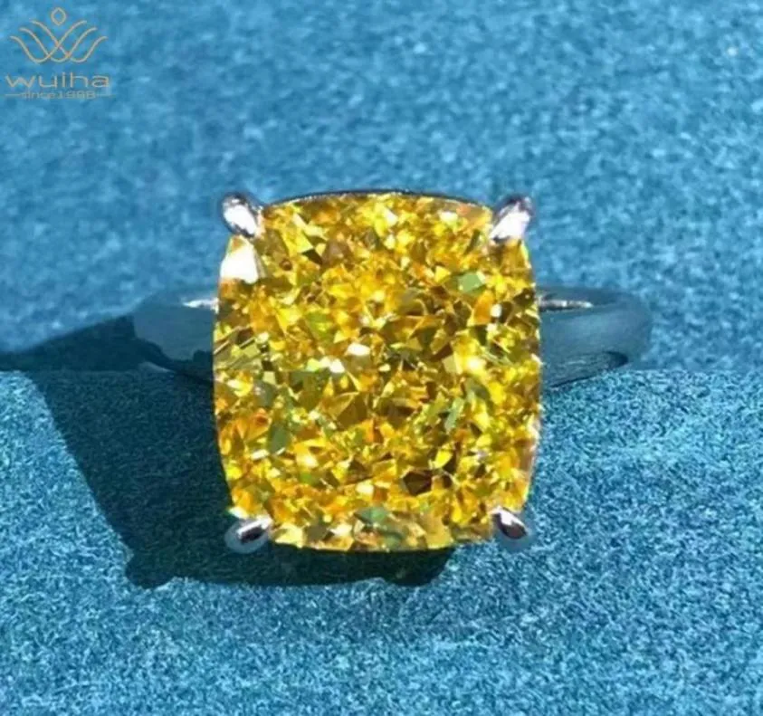 Cluster anneaux wuiha 100 925 STERLING Silver 3Ex Cushion Cut 8CT VVS Jaune créé Moisanite Widing Engagement Maginage personnalisé Ring 3731954