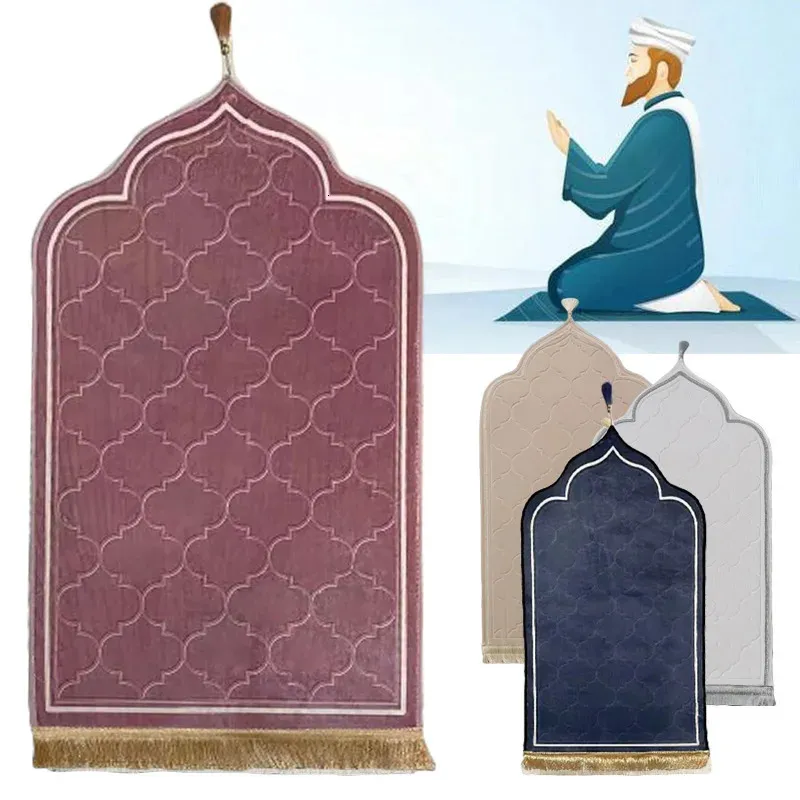 Flanel gebedmat aanbidding dekenaanbidding knielen reliëfvloer tapijten niet slip zacht draagbaar reisgebedsmat ramadan cadeau 240409