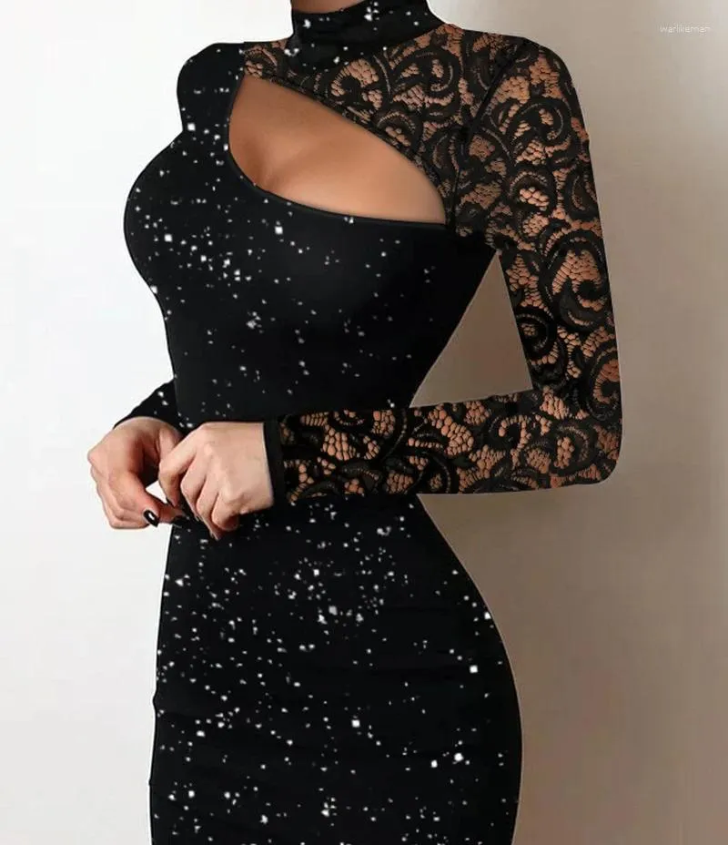 fitted lace wedding dress GOLD SEQUIN LONG SLEEVE BODYCON DRESS– UsTrendy main image 0