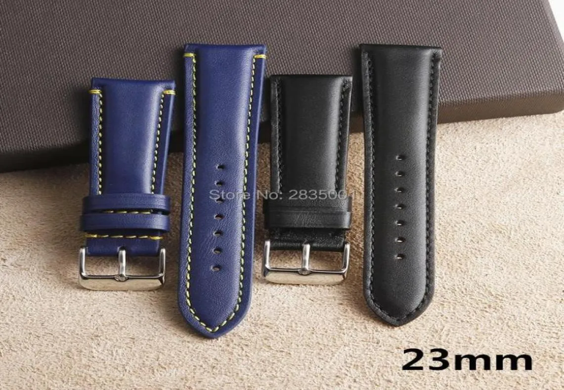 Bands de monotage Glowsy authentine Leather Watch Band 23 mm BlackBlue Cousue STRAP TRAPE avec boucle d'épingle pour Brand Stock Men3242561