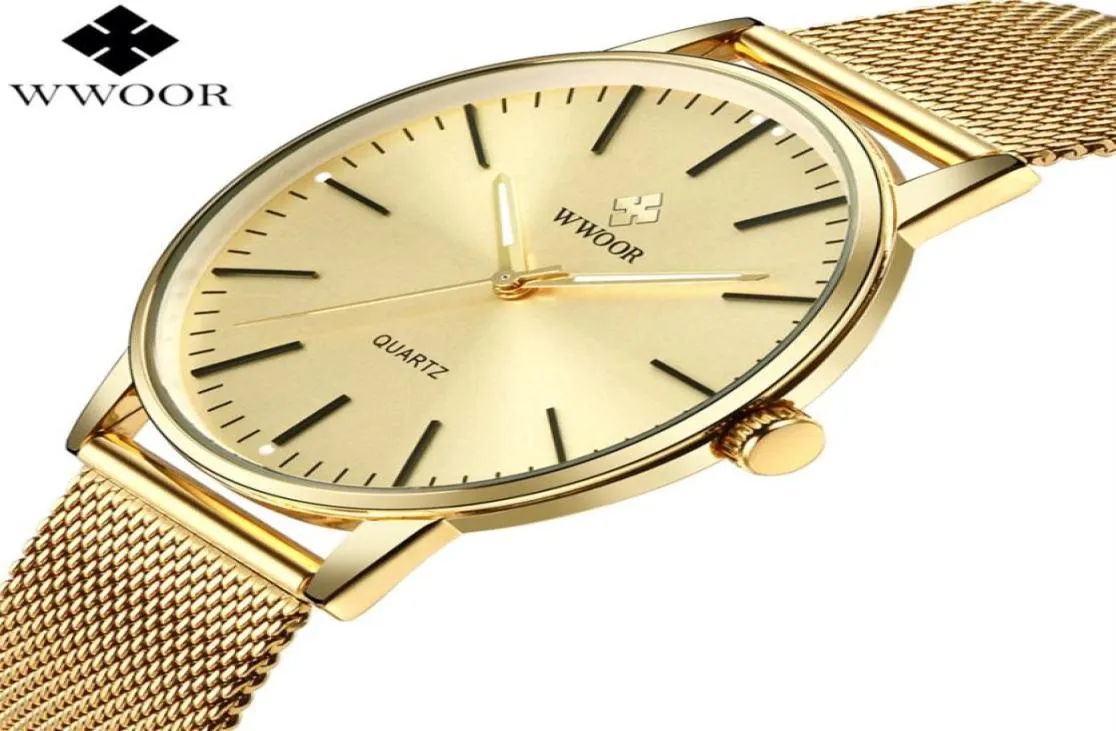 Wwoor Top Brand Luxury Men Waterproof Ultra Thin Gold Watches Men039sクォーツステンレススチールスポーツリストウォッチ男性アナログClo6593318