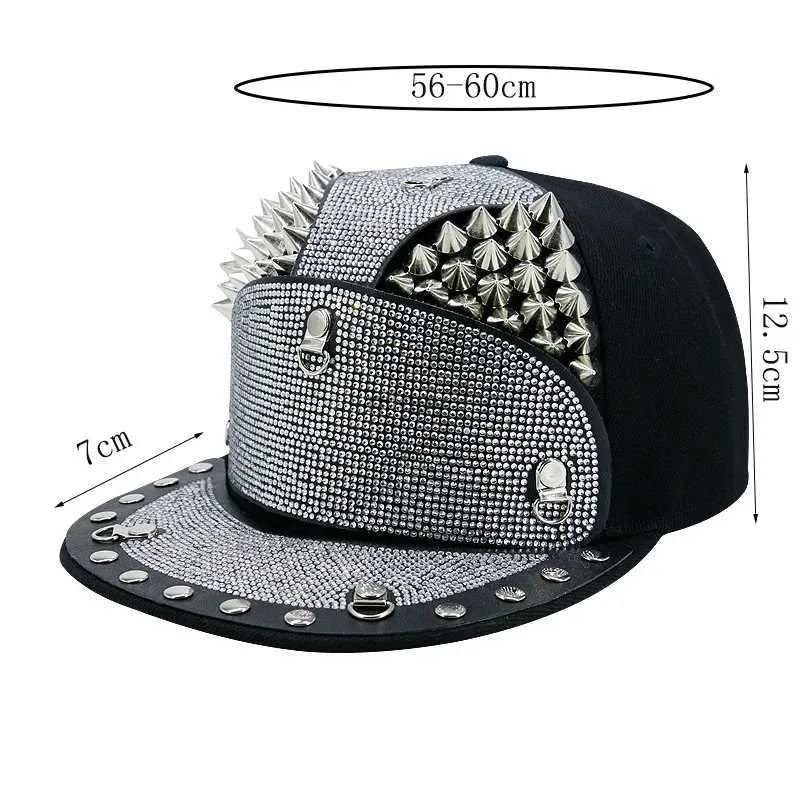 Ball Caps Men Women Cool Metal Rivet Armor Diamond Inlay SunShade Baseball Cap Sport Sunscreen Hip Hop Punk Street Dance Flat Hat A63