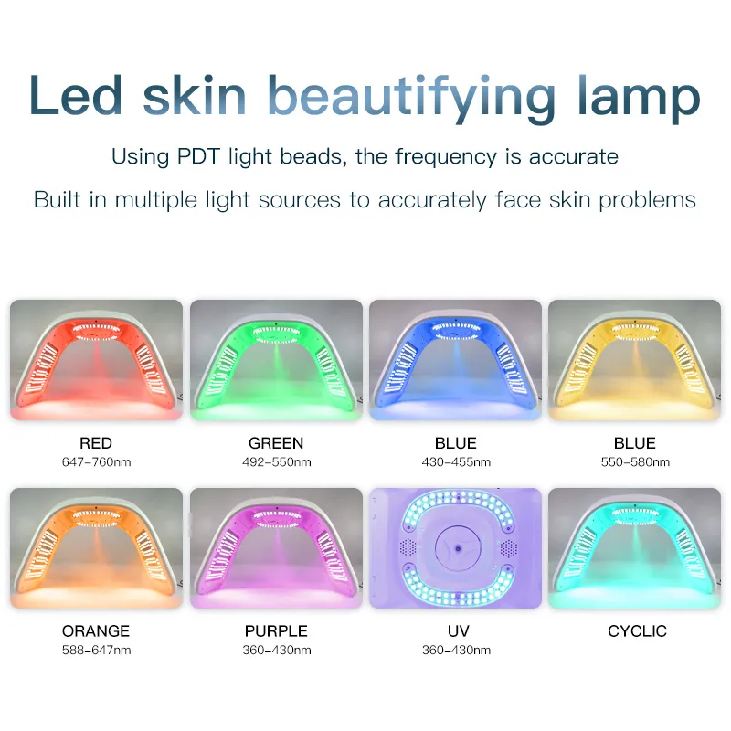 7 Renk Soğuk Nano Sprey Işık Lambası Yüz Cilt Bakımı Kırışıklıkları Azalt Led Işık Terapi Makinesi