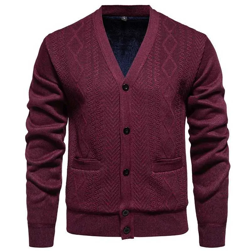 Gilet-cardigan - Burgundy - Homme - Col V - Tricoté - Décontracté Blanc