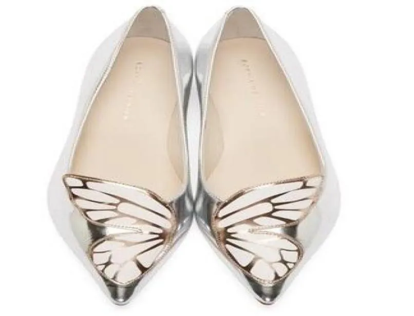 Sophia Webster Lady Patent Patent Butterfly Wings Bordado de bordado Flat Flat Profound Women039s Tamaño 3442Silver3755907