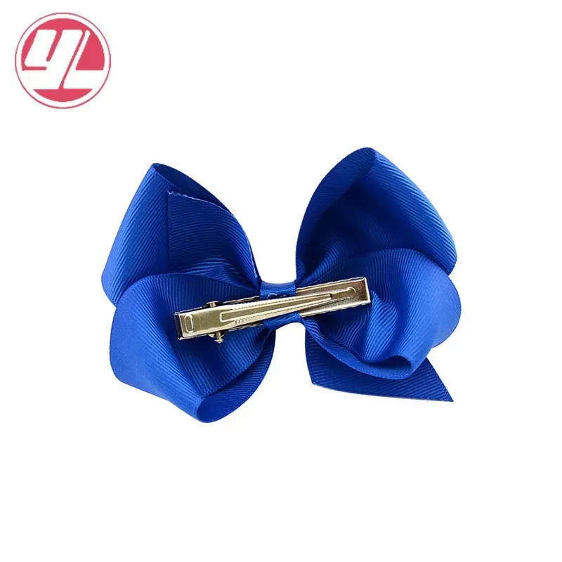 4 inch Solid Grosgrain Ribbon Hair Clip Handmade Bow Knot Boutique Hair Accessories for Girls Fashion Headwear