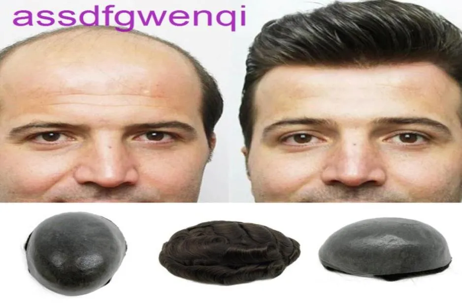 Basas de piel delgada Cabello humano Peleras Padres de reemplazo de cabello para hombres Toupee96180294456646