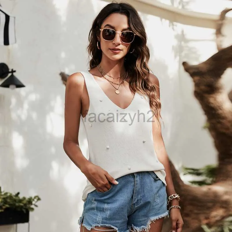 Women's T Shirt sexy Tees Knitted suspender 2024 spring new base sleeveless knit sweater, simple and versatile top for external wear Plus Size tops