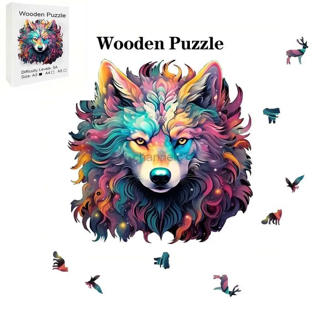 3D -pussel Creative Animal Wolf Träpussel Träpussel Vuxen och barn Vuxenutbildning Toy Puzzle Monterey Shuttle Toy Gift 240419