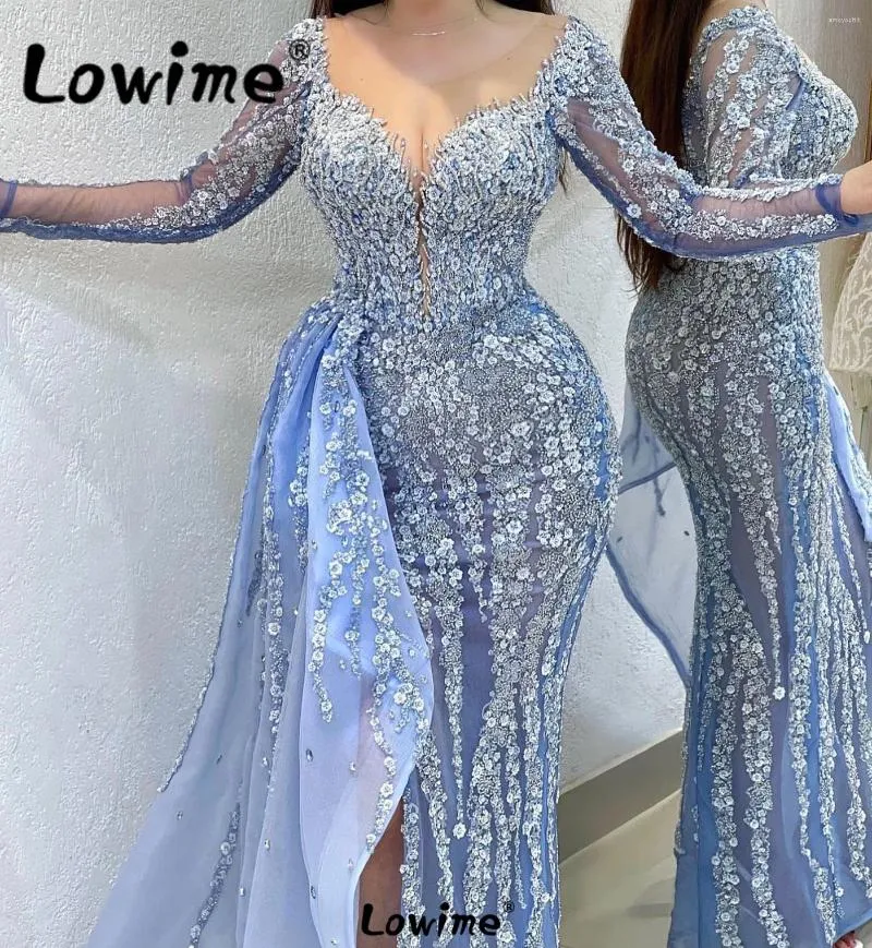 Party Dresses Arabic Dubai Long Sleeves Evening Floral Mermaid Gowns For Weddings Woman Floor Length Prom Dress Plus Size