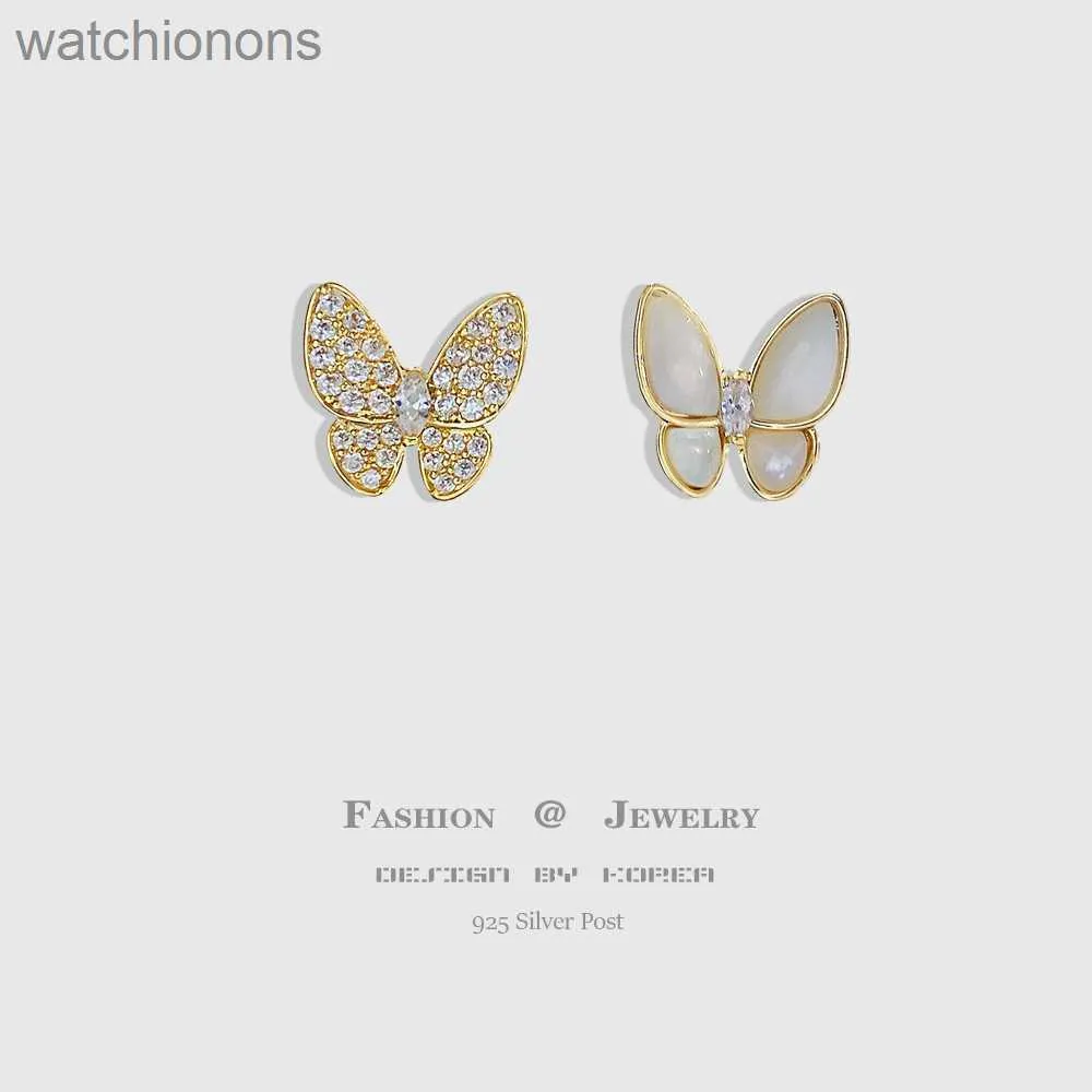 Women Top Grade VanCelfe Oryginalne projektanty kolczyki Trendy damskie modne Asymetryczne kolczyki motyli z naturalną srebrną biżuterią z logo