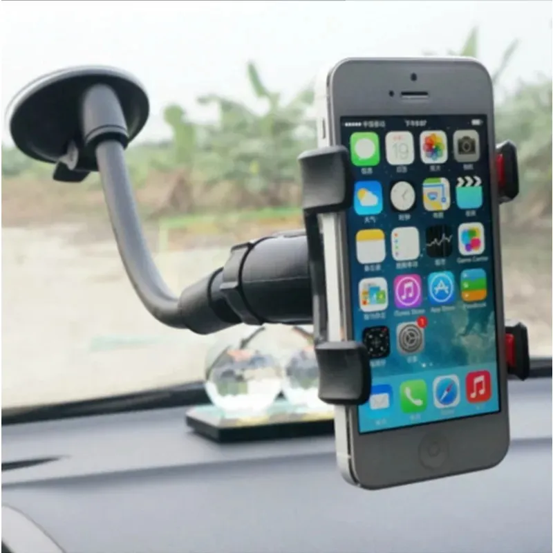 2024 360 Rotate Car Phone Holder Windshield Cell Phone Support For iPhone 12 13 Pro XS XR Mobile Phone Stand Mount Long Arm Clip - for Car