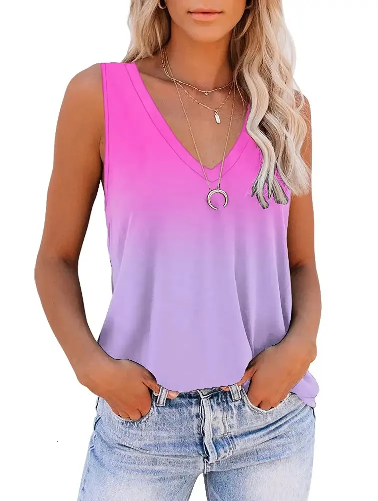 Fashion Tie Dye Flower 3D Printed Tank Tops Womens V Neck Sleeveless Basic Camisoles Off Shoulder Vest Woman Streetwear Clothing 240412