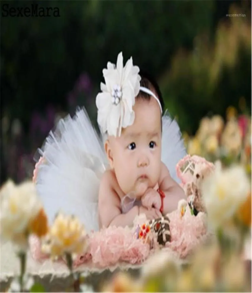 Witte tutu rok bloem pasgeboren tutu rok en bijpassende bloemhoofdband set pluizig meisje zomer baby pography props17236349